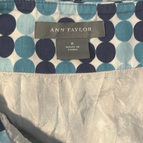 Ann Taylor EUC Knee Length Navy, Teal, and White Polka Dot A-Line Skirt - Picture 4 of 5